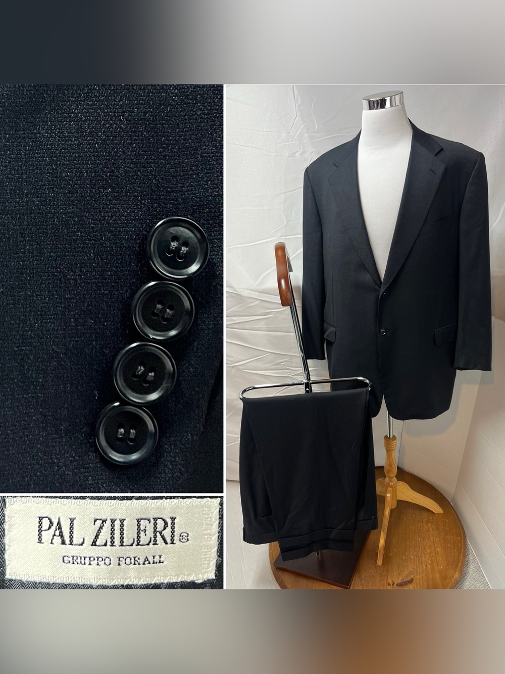 Pal Zileri Men's 48L Blazer 42x31 Black Wool Lanificio Cerruti 2-Piece Suit